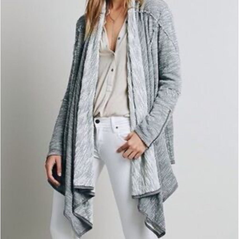 Free People Gray Knit Waterfall Open Front Lightweight Cardigan Sweater